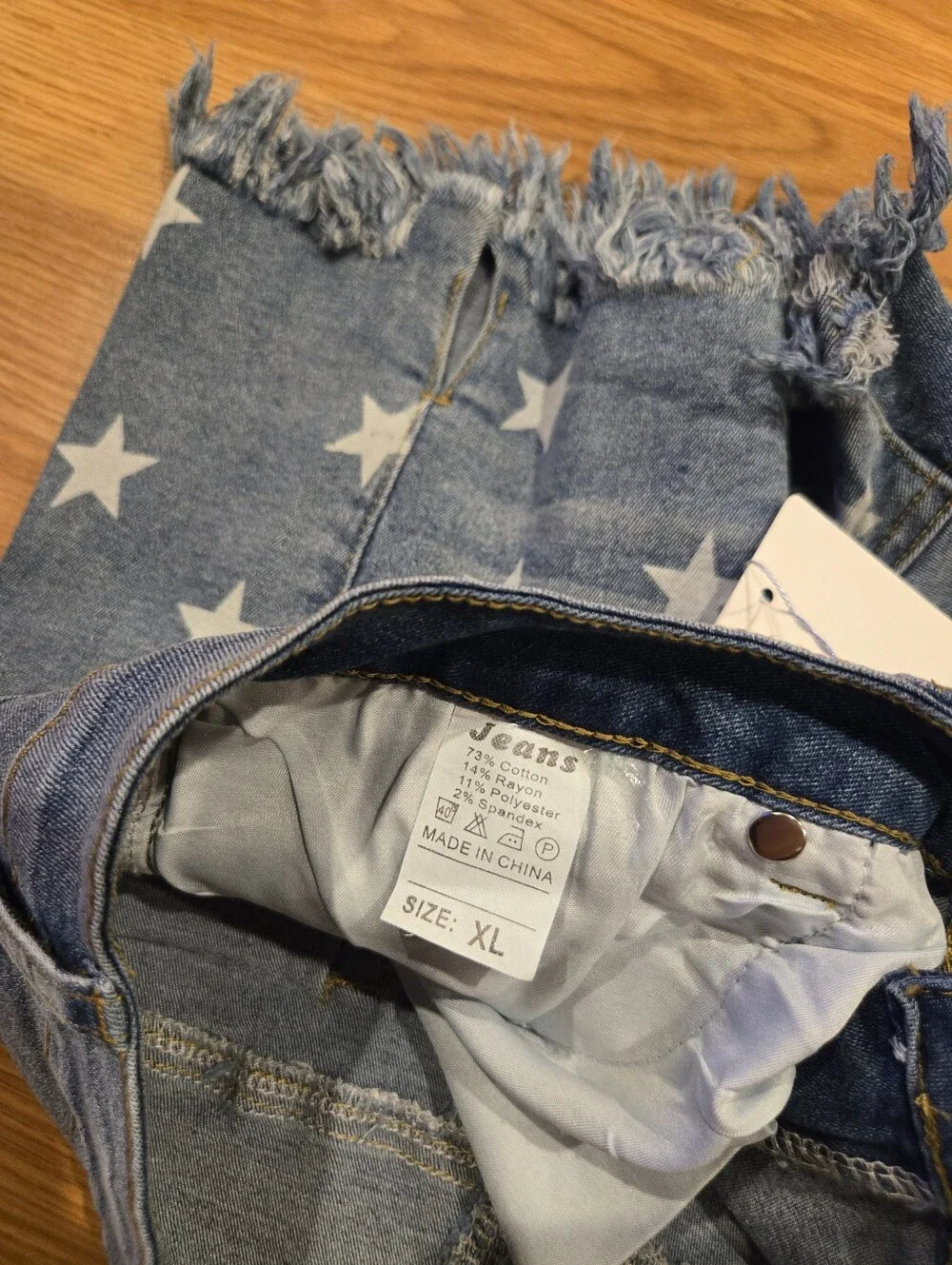 Star-Print Frayed Denim Shorts